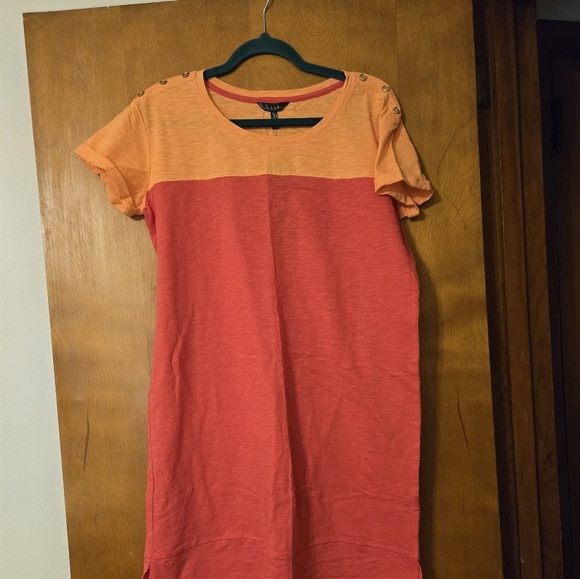 NWT Nicole Miller Orange & Coral Short Sleeved T-Shirt Dress Size L - Picture 1 of 5